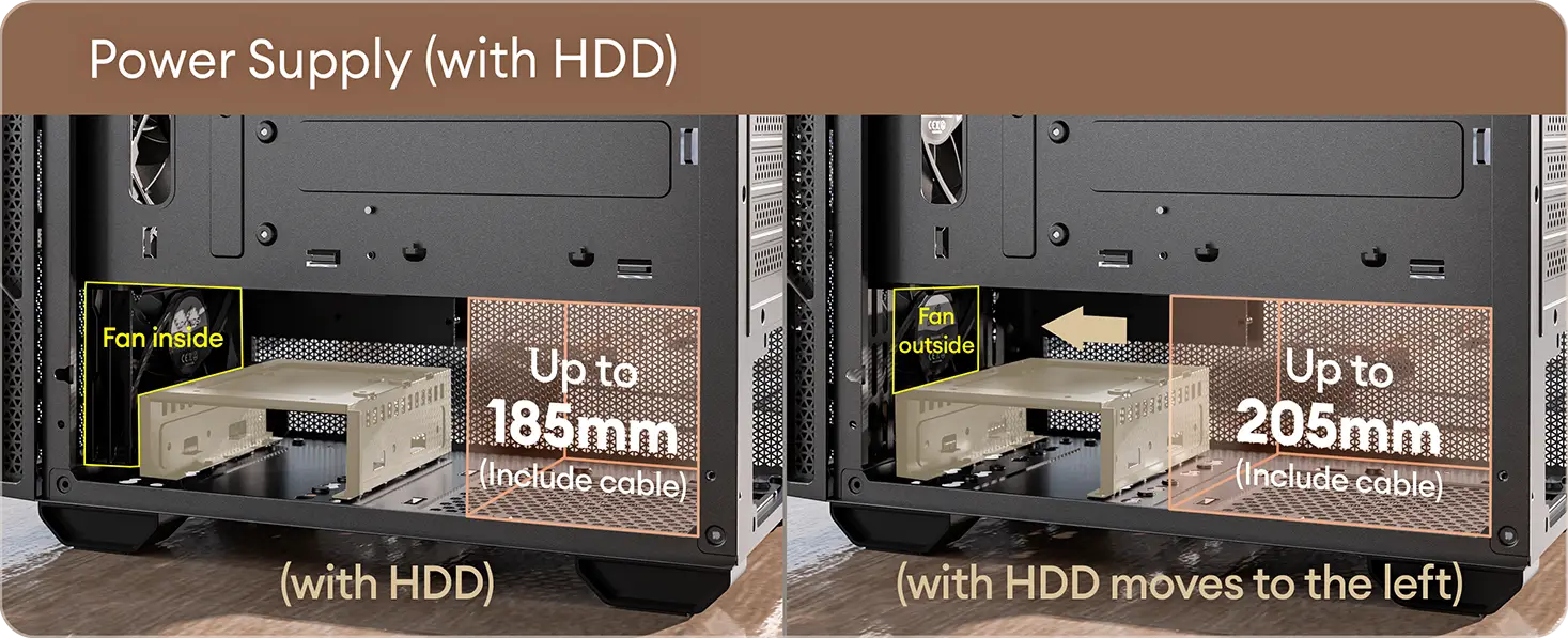 Removable HDD Cage and Power Supply Compatibility
2
