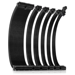 PSU Cable Extension 6 Pack (with 1 EPS & 4 Pcie Cables) Black